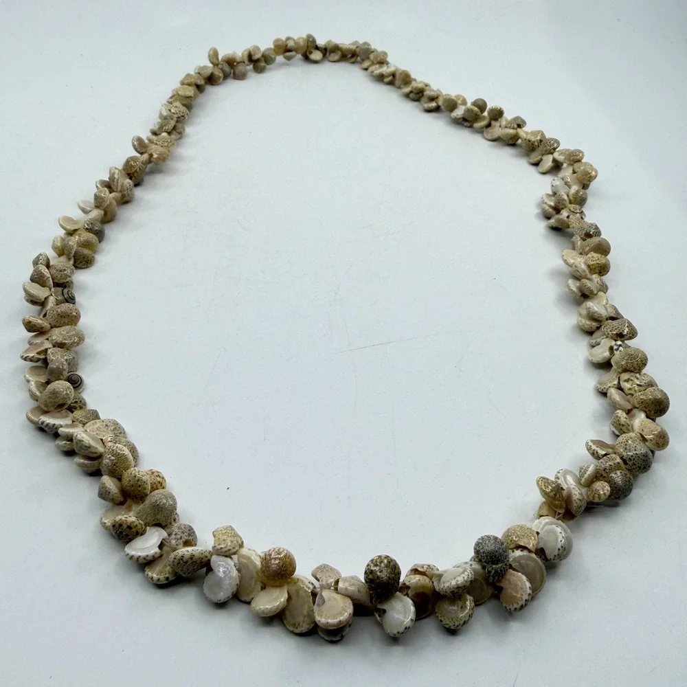 Natural Spiral Seashell Cluster Long Necklace Cream Coastal Boho Statement Gift